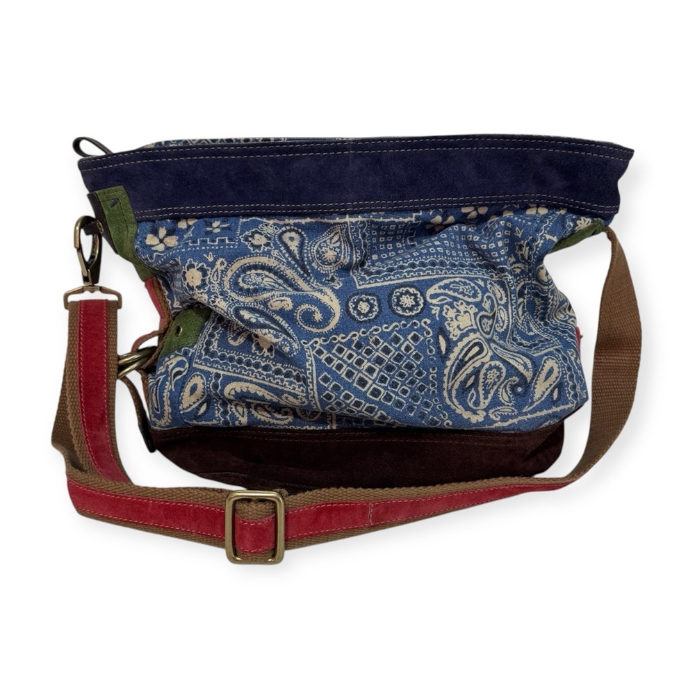 Lucky Brand Blue Paisley Canvas Crossbody Tote with Multicolor Strap